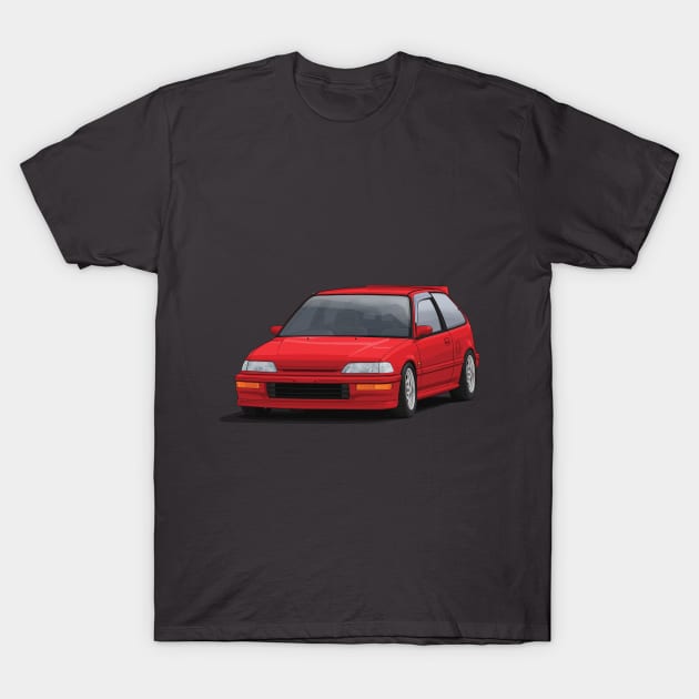 Civic EF hatch Red T-Shirt by ArtyMotive